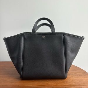 Celine Small Folded Cabas Tote in Grained Black Leather